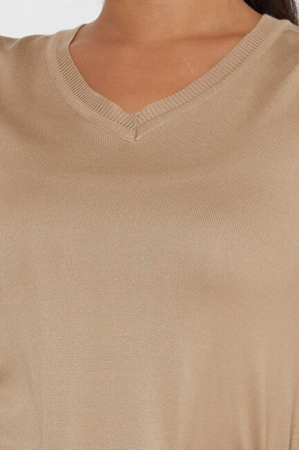 Women's Knitwear Basic V Neck Beige - 11071 | KAZEE - Thumbnail