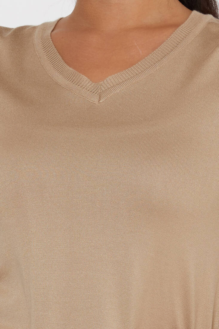 Women's Knitwear Basic V Neck Beige - 11071 | KAZEE