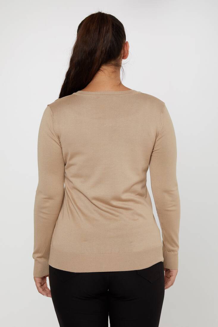 Women's Knitwear Basic V Neck Beige - 11071 | KAZEE