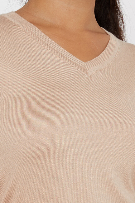 Women's Knitwear Basic V Neck Biscuit - 11071 | KAZEE - Thumbnail