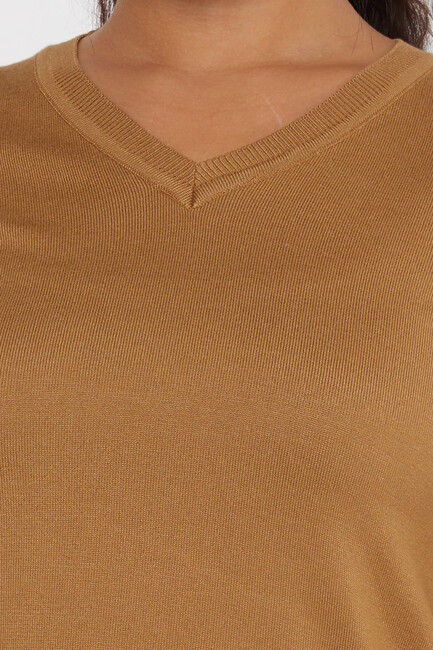 Women's Knitwear Basic V Neck Camel - 11071 | KAZEE - Thumbnail