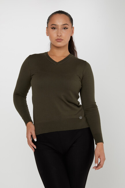 Women's Knitwear Basic V Neck Khaki - 11071 | KAZEE - Thumbnail