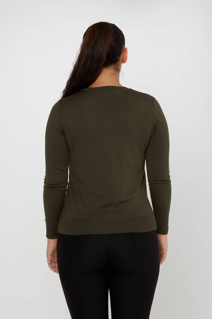 Women's Knitwear Basic V Neck Khaki - 11071 | KAZEE