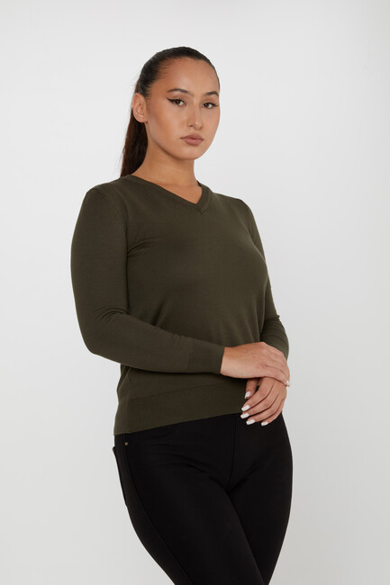 Women's Knitwear Basic V Neck Khaki - 11071 | KAZEE - Thumbnail