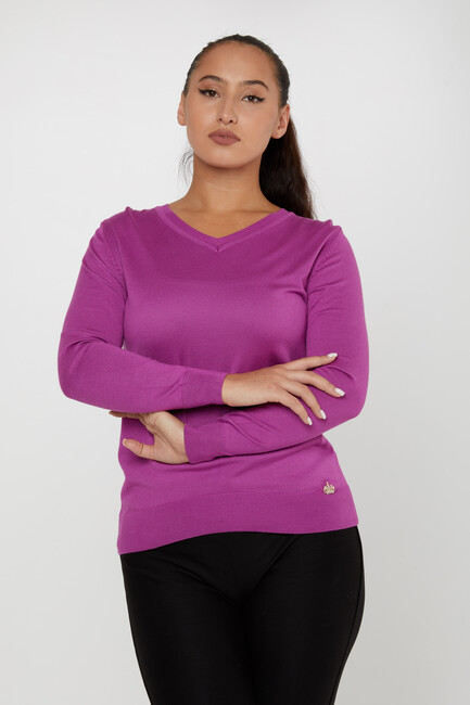 Women's Knitwear Basic V Neck Lilac- 11071 | KAZEE - Thumbnail