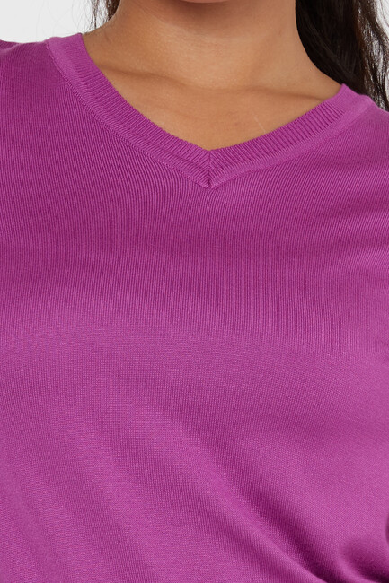 Women's Knitwear Basic V Neck Lilac- 11071 | KAZEE - Thumbnail