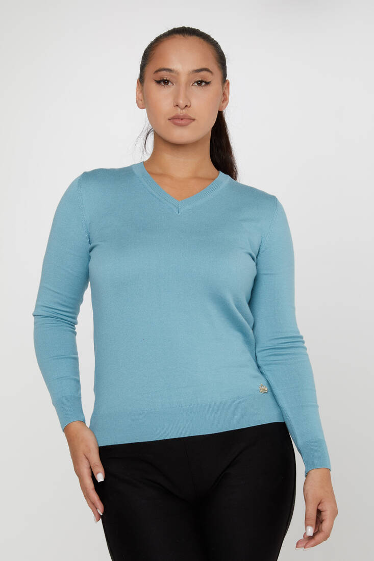 Women's Knitwear Basic V Neck Mint - 11071 | KAZEE