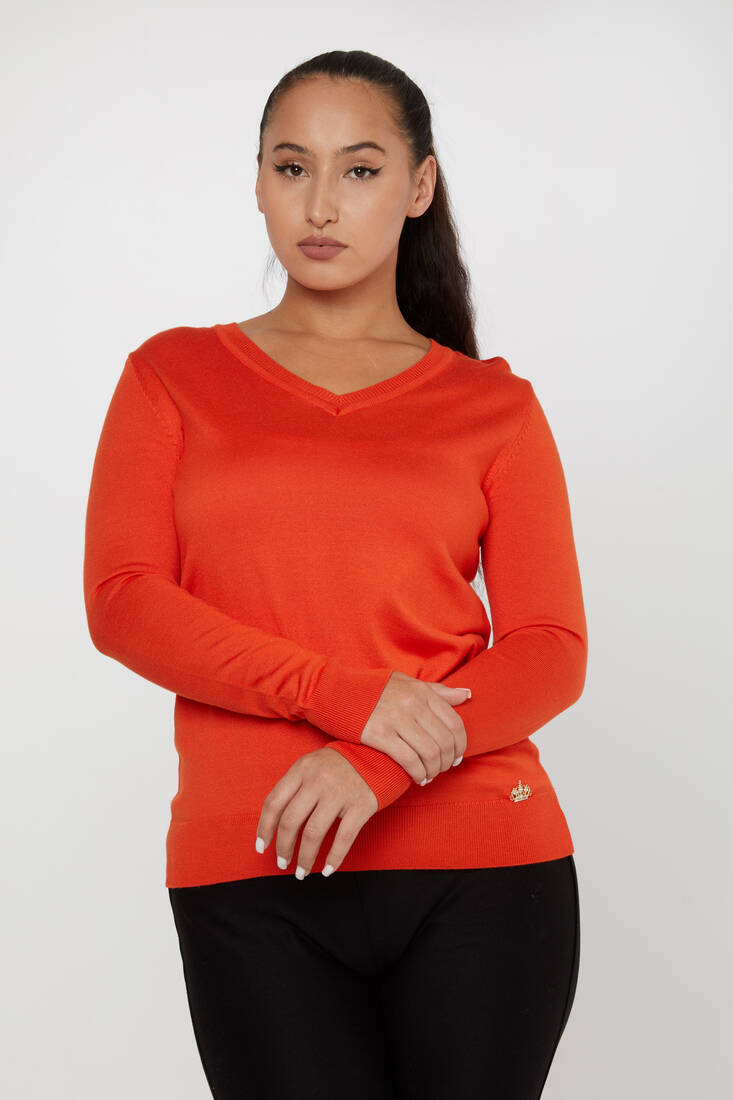 Women's Knitwear Basic V Neck Orange - 11071 | KAZEE