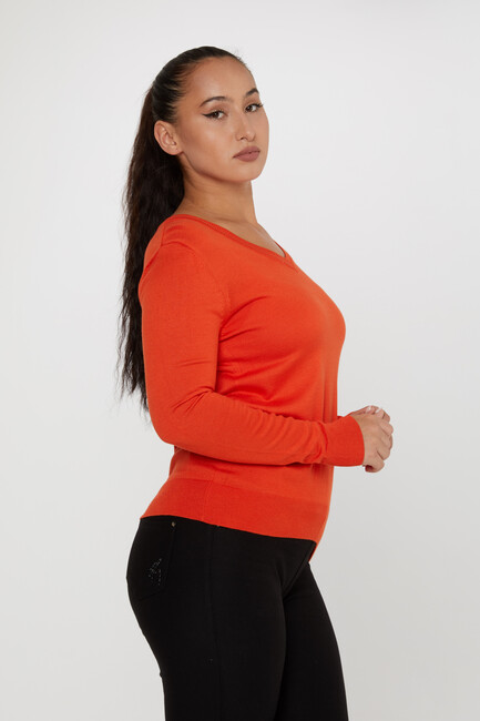 Women's Knitwear Basic V Neck Orange - 11071 | KAZEE - Thumbnail