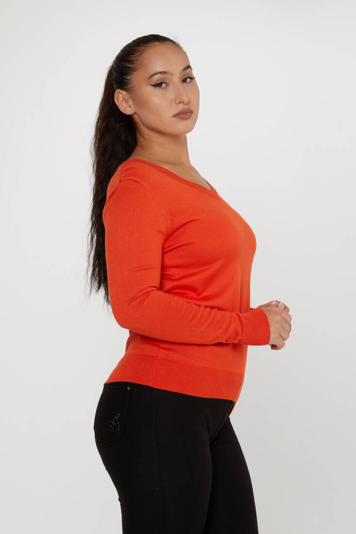 Women's Knitwear Basic V Neck Orange - 11071 | KAZEE