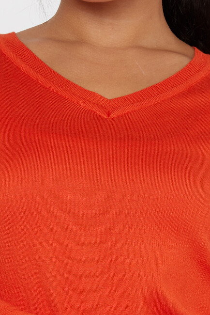 Women's Knitwear Basic V Neck Orange - 11071 | KAZEE - Thumbnail