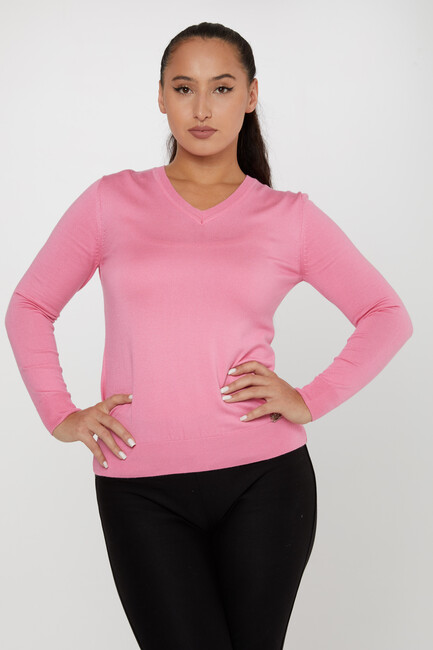 Women's Knitwear Basic V Neck Pink - 11071 | KAZEE - Thumbnail