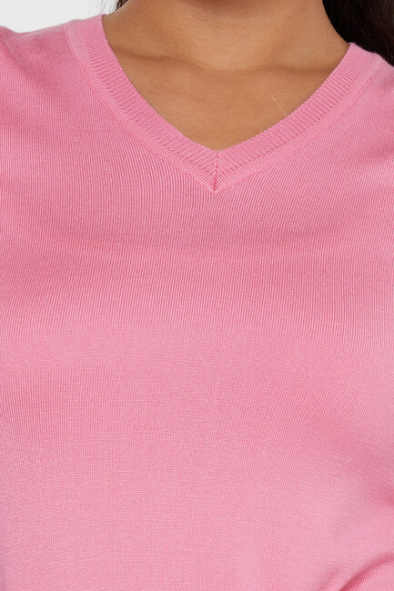 Women's Knitwear Basic V Neck Pink - 11071 | KAZEE - Thumbnail