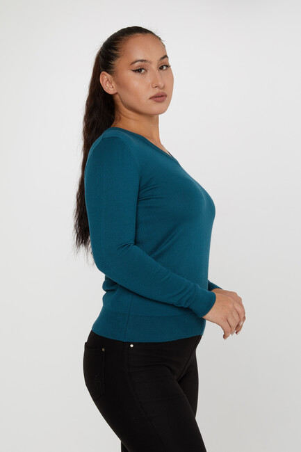 Women's Knitwear Basic V Neck Petrol - 11071 | KAZEE - Thumbnail