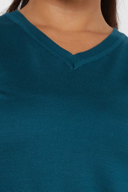 Women's Knitwear Basic V Neck Petrol - 11071 | KAZEE - Thumbnail