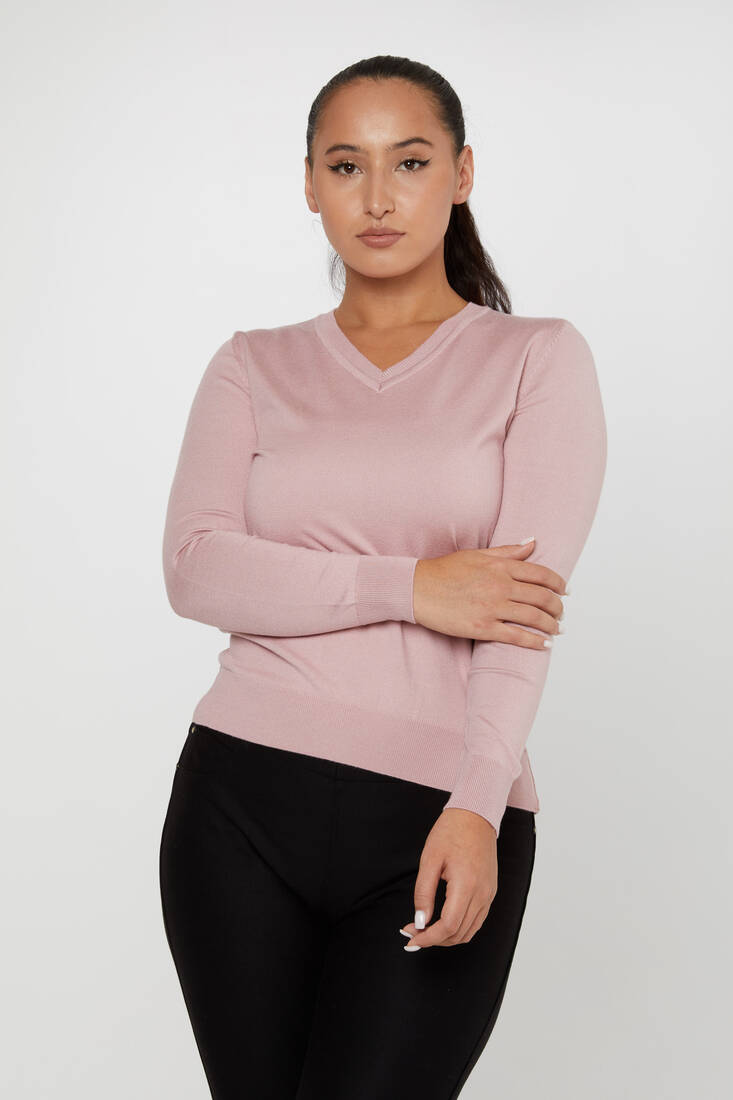 Women's Knitwear Basic V Neck Powder - 11071 | KAZEE