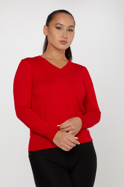 Women's Knitwear Basic V Neck Red - 11071 | KAZEE - Thumbnail