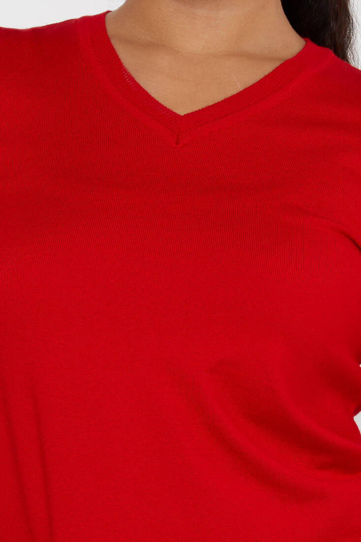 Women's Knitwear Basic V Neck Red - 11071 | KAZEE