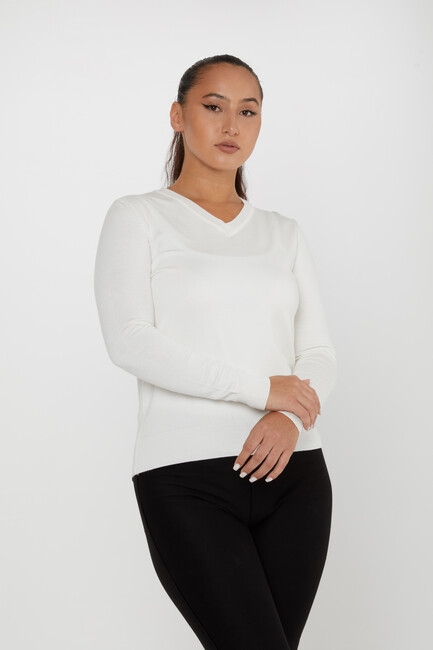 Women's Knitwear Basic V Neck Ecru - 11071 | KAZEE - Thumbnail