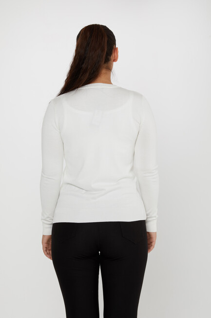 Women's Knitwear Basic V Neck Ecru - 11071 | KAZEE - Thumbnail