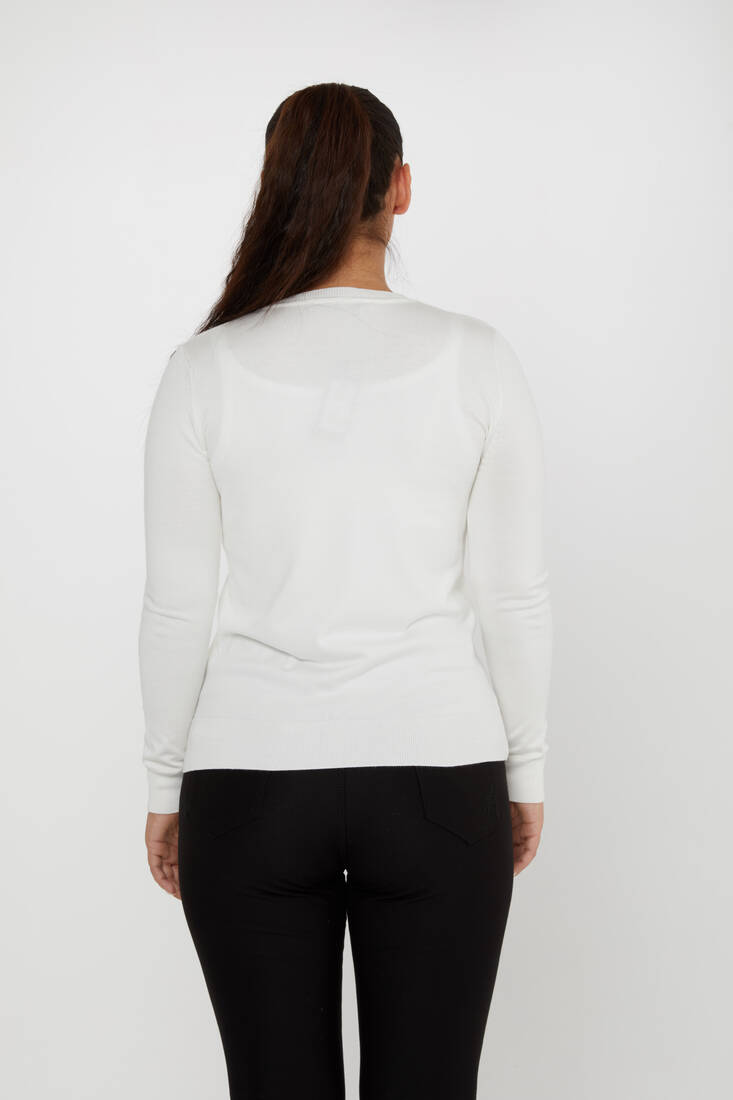 Women's Knitwear Basic V Neck Ecru - 11071 | KAZEE