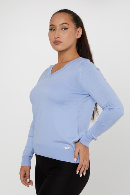 Women's Knitwear Basic V Neck Light Blue - 11071 | KAZEE - Thumbnail