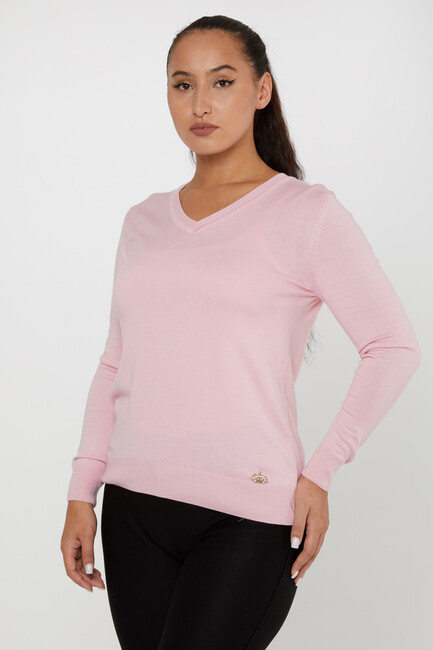 Women's Knitwear Basic V Neck Light Pink - 11071 | KAZEE - Thumbnail