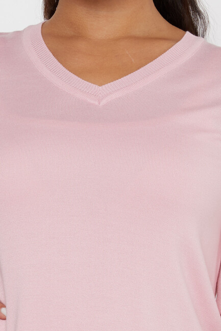 Women's Knitwear Basic V Neck Light Pink - 11071 | KAZEE - Thumbnail