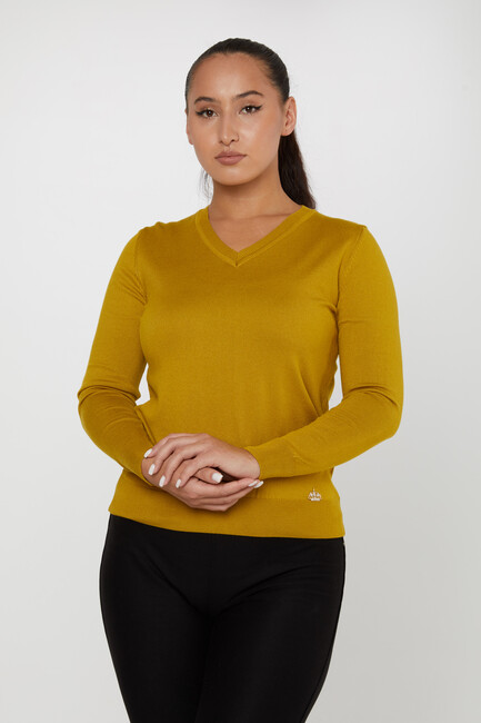 Women's Basic Knitwear V Neck Mustard - 11071 | KAZEE - Thumbnail