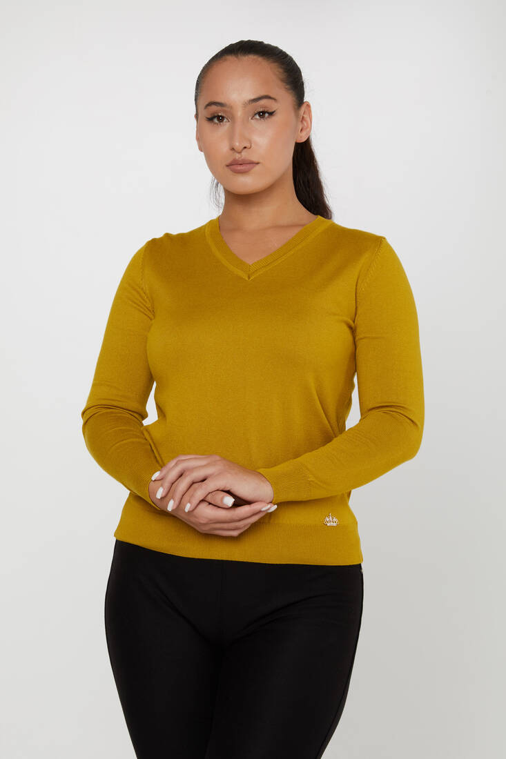 Women's Basic Knitwear V Neck Mustard - 11071 | KAZEE