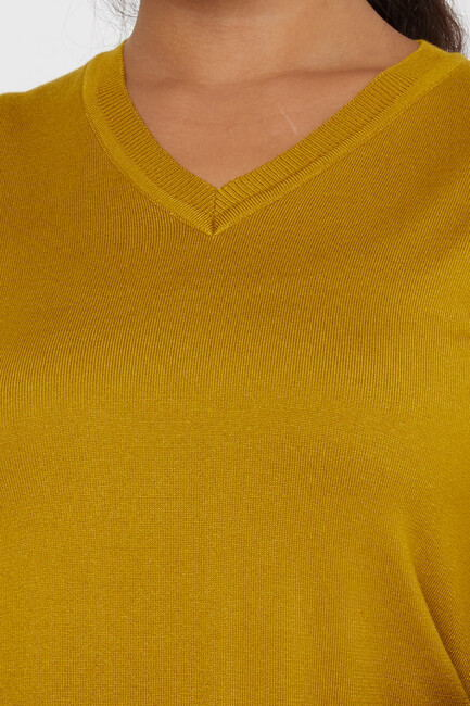 Women's Basic Knitwear V Neck Mustard - 11071 | KAZEE - Thumbnail