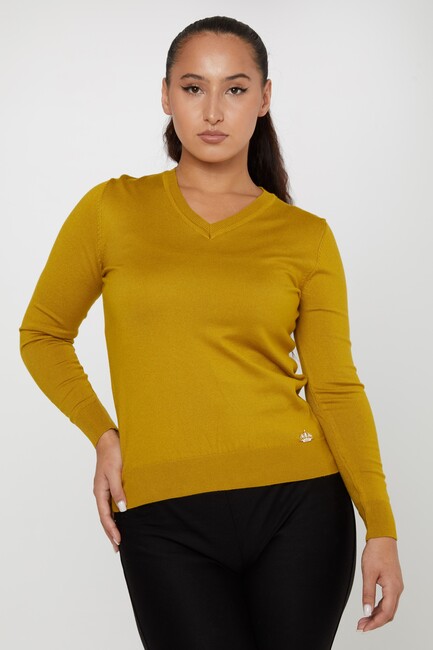 Women's Basic Knitwear V Neck Mustard - 11071 | KAZEE - Thumbnail