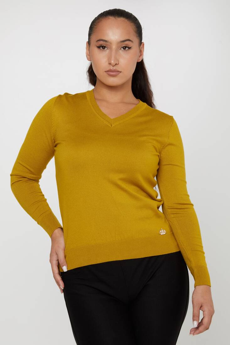 Women's Basic Knitwear V Neck Mustard - 11071 | KAZEE