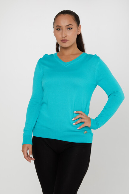 Women's Knitwear Basic V Neck Turquoise - 11071 | KAZEE - Thumbnail