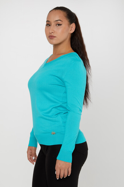 Women's Knitwear Basic V Neck Turquoise - 11071 | KAZEE - Thumbnail