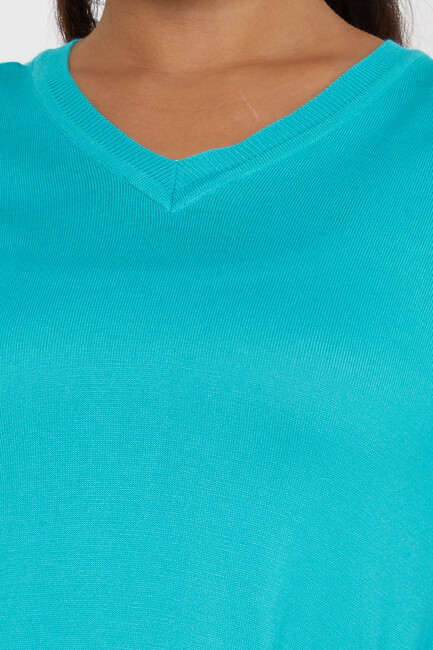 Women's Knitwear Basic V Neck Turquoise - 11071 | KAZEE - Thumbnail