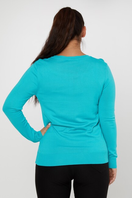 Women's Knitwear Basic V Neck Turquoise - 11071 | KAZEE - Thumbnail