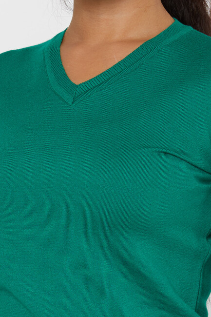 Women's Knitwear Basic V Neck Emerald - 11071 | KAZEE - Thumbnail