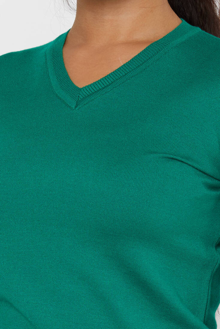 Women's Knitwear Basic V Neck Emerald - 11071 | KAZEE