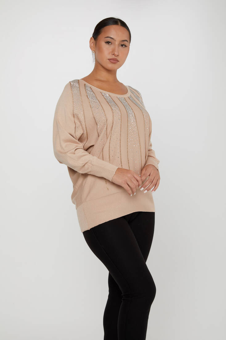 Women's Knitwear Batwing Sleeve Beige - 30675 | KAZEE