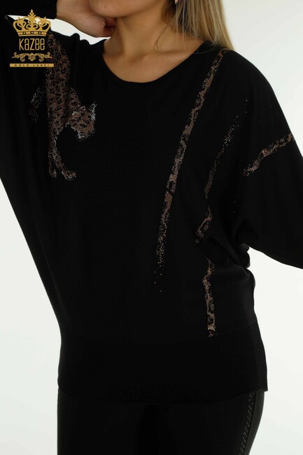 Women's Knitwear Stone Detailed Bat Sleeve Black - 30633 | KAZEE - Thumbnail