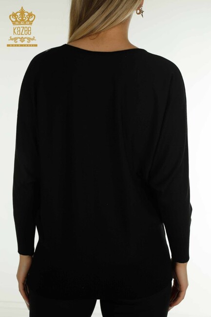 Women's Knitwear Stone Detailed Bat Sleeve Black - 30633 | KAZEE - Thumbnail