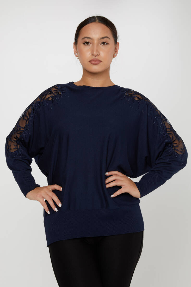 Women's Knitwear Batwing Sleeve Navy Blue - 30767 | KAZEE