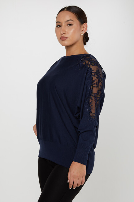 Women's Knitwear Batwing Sleeve Navy Blue - 30767 | KAZEE - Thumbnail