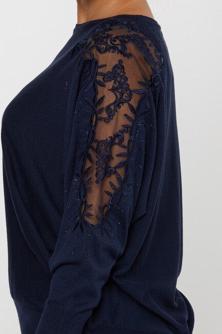 Women's Knitwear Batwing Sleeve Navy Blue - 30767 | KAZEE - Thumbnail