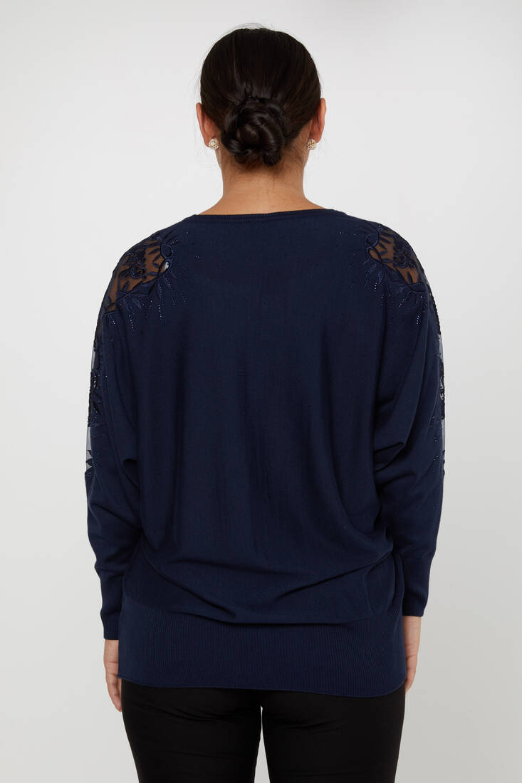 Women's Knitwear Batwing Sleeve Navy Blue - 30767 | KAZEE