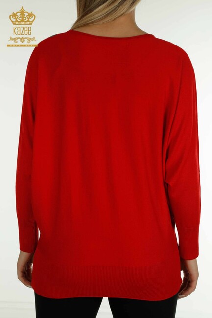 Women's Knitwear Stone Detailed Bat Sleeve Red - 30633 | KAZEE - Thumbnail