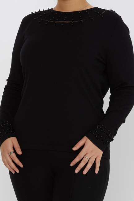 Women's Knitwear Beaded Collar Detail Black - 31951 | KAZEE - Thumbnail