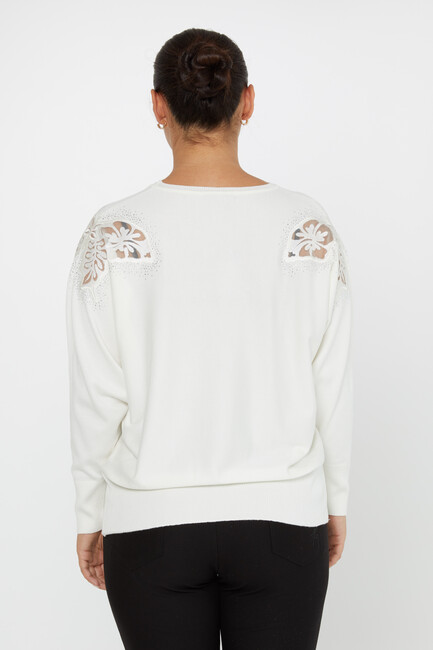 Women's Knitwear Stone Embroidered Bat Sleeve Ecru - 30903 | KAZEE - Thumbnail