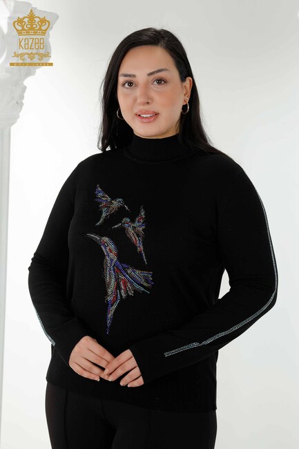 Women's Knitwear Bird Pattern Black - 16459 | KAZEE - Thumbnail